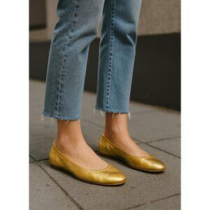 Tory Burch Gold Leather Ballet Flats Medallion Women’s Size 9